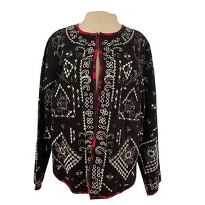 NOTATIONS Black Embroidered Jacket Silver Red Trim Women's L Boho‎ Western VTG